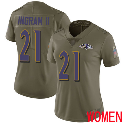 Baltimore Ravens Limited Olive Women Mark Ingram II Jersey NFL Football #21 2017 Salute to Service